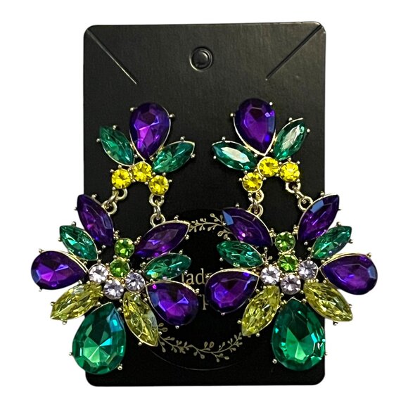 unknown Jewelry - Mardi Gras Earrings, Glittery Rhinestone Party Jewelry - LARGE